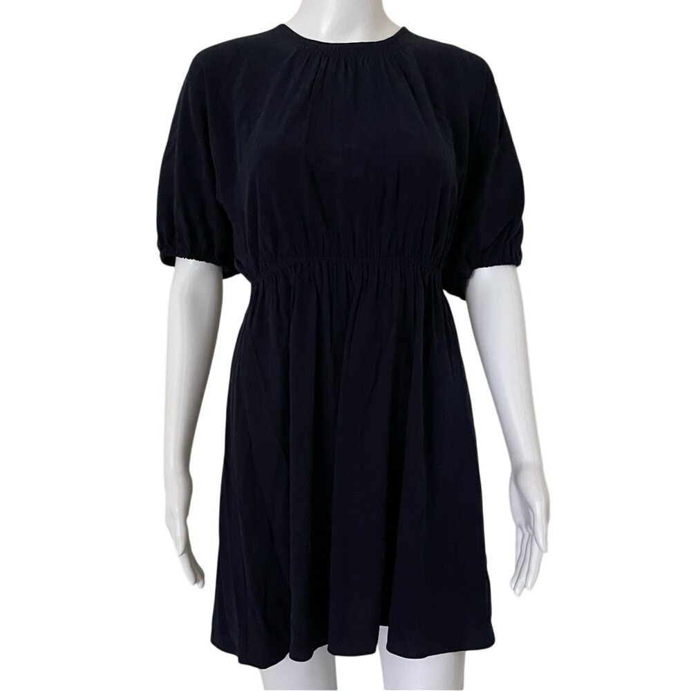 Madewell relaxed fit soft Cutout Back Mini Dress Navy elastic Sleeve & Waist S